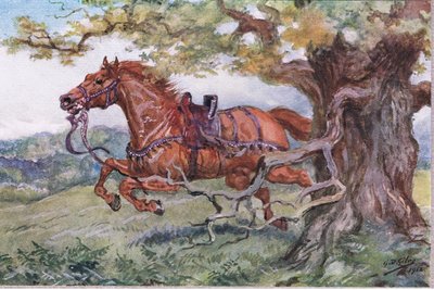 Unshriven：背面空荡荡的马鞍，来自Adam Findsis出版的Adam Lindsay Gordon诗，1912年 作者 戈弗雷·道格拉斯·吉尔斯