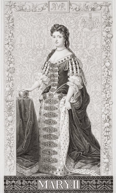 玛丽二世女王（1662-94）来自“英国和苏格兰历史插图”第二卷 作者 戈弗雷·克纳勒