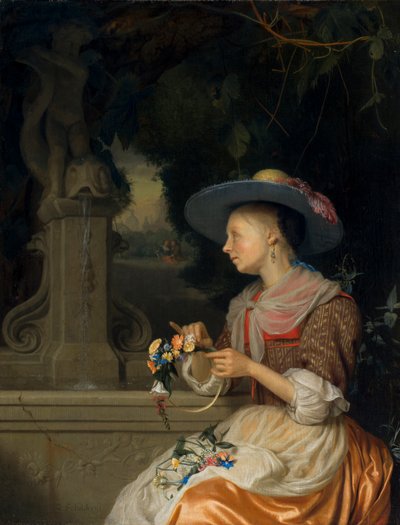 编织花冠的妇女，c.1675-80 作者 戈弗里德·沙尔肯