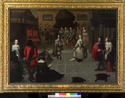 1660 年 5 月，英格兰查尔斯二世（1630-1685 年）在海牙（荷兰）跳舞，可能是与侄女伊丽莎白-范-德-帕尔茨（1616-1680 年）一起，参加恢复其英格兰国王头衔的仪式 作者 冈萨雷斯（Conz）