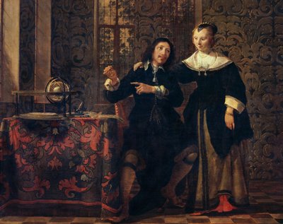 天文学家和他的妻子》，冈萨雷斯-科克斯（Gonzales Coques，1614-1684 年）的画作，油画，405x505 厘米 作者 冈萨雷斯（Conz）