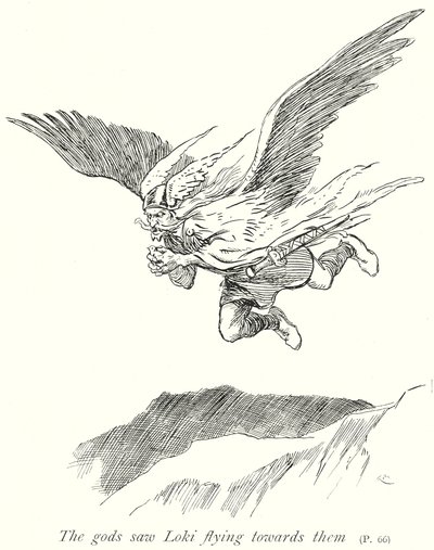 众神看到洛基向他们飞来（石版画） 作者 戈登·弗雷德里克（后）·布朗