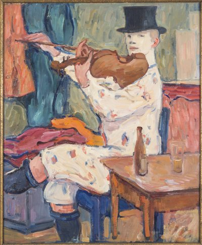 Un clown jouant du violon - A Clown Playing the Violin, by Hennigs, Gosta von (1866-1941). Oil on canvas 作者 Henstas的Gosta