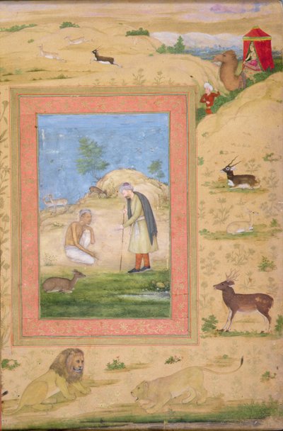 来自Shah Jahan专辑的Lailas Messenger之前的Majnun Kneels 作者 Govardhan attr。到Govardhan attr。到