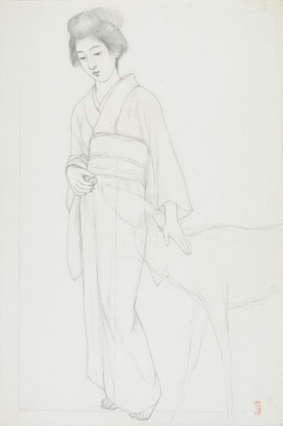 抚摸鹿的妇女图画 作者 桥口吾代