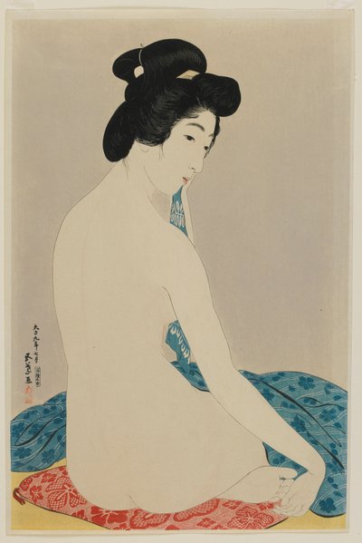 浴室，大正时代，1920年7月（彩色木版画） 作者 桥口吾代