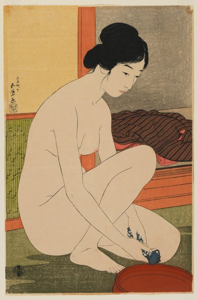 女人沐浴，大正时代，1915年10月（彩色木版画） 作者 桥口吾代