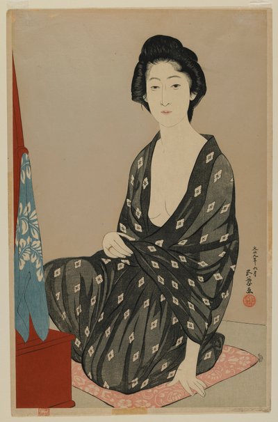 大正时代的夏装女人，1920年6月（彩色版画） 作者 桥口吾代
