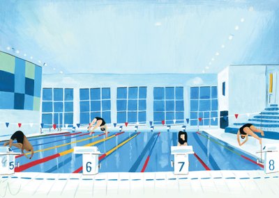 路易斯汉姆泳池，2015年（纸上油） 作者 格蕾丝·海默（Grace Helmer）