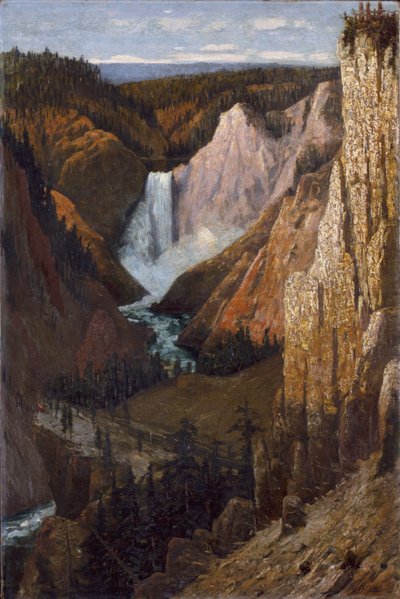黄石公园大峡谷的下瀑布景观，1890年。 作者 格拉夫顿·泰勒·布朗