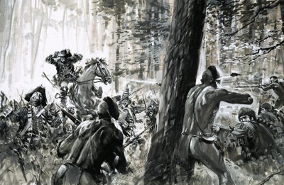 1765 年，爱德华-布兰多克将军遭到法国士兵和凶猛的加拿大印第安人的伏击 作者 格雷厄姆·科顿