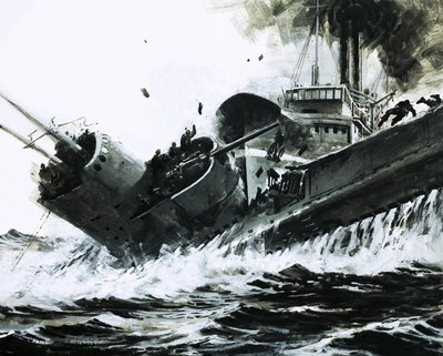 1930 年，在中国海域，2000 吨重的 "玉田 "号蒸汽轮撞上了 "波塞冬 "号潜艇的船舷。 作者 格雷厄姆·科顿
