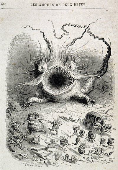 Les amours de deux beêtes (freaking monster) - 载于格兰德维尔的 "动物自画像：动物的私人和公共生活"，Honoré de Balzac的章节，Hetzel编辑。 作者 格兰维尔