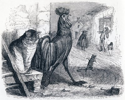 鎏金、猫和老鼠(Le cochet, le chat et le souriceau) - 拉封丹的寓言故事 作者 格兰维尔