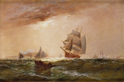 船舶在纽约港，1891年 作者 Granville Perklins