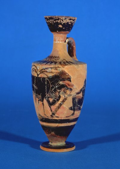 阁楼黑图lekythos描绘Odysseus逃脱独眼巨人，c。公元前530年 作者 希腊文