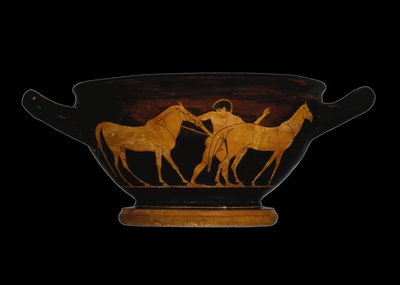 阁楼红色图形天空，描绘了赫拉克勒斯和Diomedes的Mares（陶器） 作者 希腊文