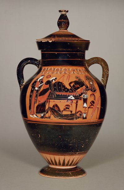 Belly Amphora描绘Priam和Achilles，公元前550年（陶瓷）（另见288279,293742和307550） 作者 希腊文