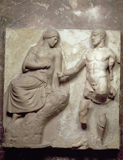Hercules和Minerva，描绘了奥林匹亚宙斯神庙的赫拉克勒斯劳动力之一，早期古典时期，公元前470  -  457年（Parian大理石） 作者 Greek