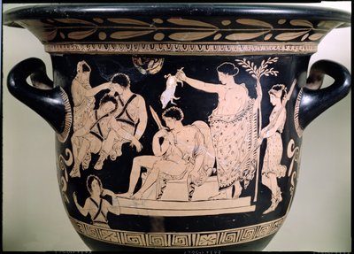 在德尔福的阿波罗神殿中，Orestes作为一个支持者，详细信息来自Attic red-figure krater，归因于92567的Apulian Eumenides Painter陶器细节 作者 希腊文