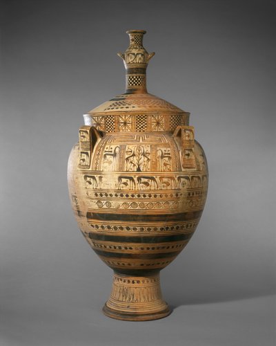 赤土陶器有盖子，上面有一个小水晶，c。公元前750-740（兵马俑） 作者 Greek