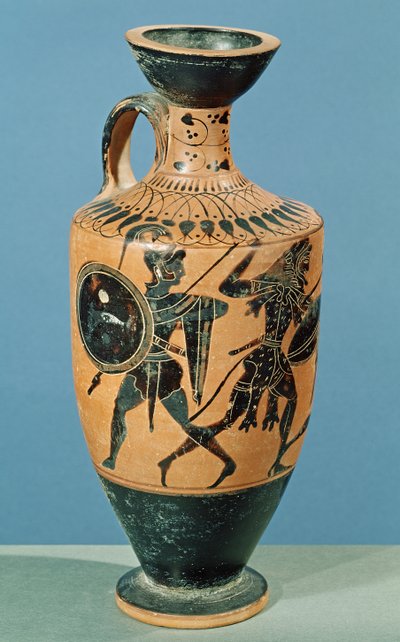 阁楼风格Lekythos，描绘赫拉克勒斯和亚马逊（陶瓷） 作者 希腊学派
