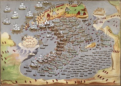 纳瓦里诺之战于1827年10月20日，来自希腊独立战争的绘画史 作者 希腊学派