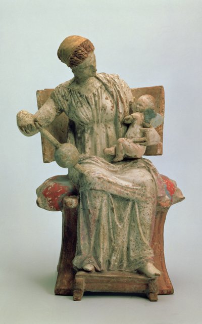 阿芙罗狄蒂雕像与爱神一起玩，来自Tanagra，公元前4世纪晚期（兵马俑） 作者 希腊学派