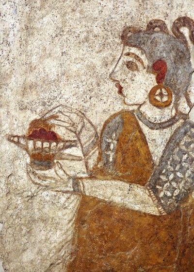 希腊文明，描绘女祭司焚香的壁画，出自希腊圣托里尼特拉岛阿克罗蒂里 作者 希腊学派