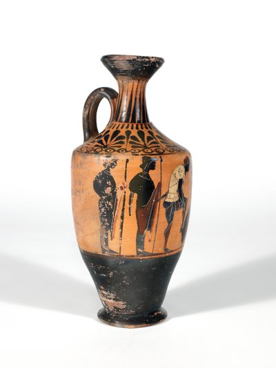 Lekythos，战士武装战斗，公元前510-500年 作者 希腊学派