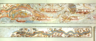 海军探险和河流景观，阿克罗蒂里壁画，锡拉岛（今圣托里尼岛），希腊，米诺斯文明 作者 希腊学派