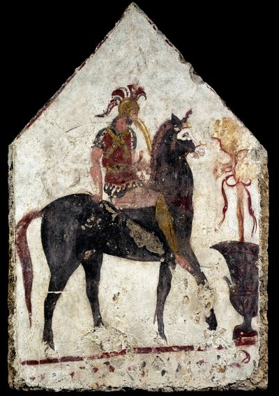 彩绘的板，所谓的黑骑士，出自Paestum，Andriuolo，墓58 作者 希腊学派