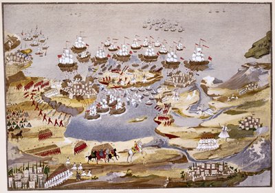 围攻和海战，由Makryjannis将军从希腊独立战争画报中获得第13名 作者 希腊学派