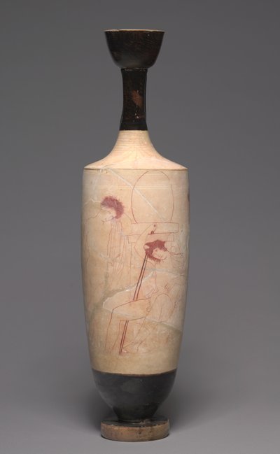约公元前 420 年的白地 Lekythos（殉葬油壶）（彩绘陶俑） 作者 希腊学派