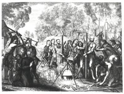法国Nouvelle的一些耶稣会教父的死亡，来自Francois Ducreux的“Historiae Canadensis”，于1664年出版 作者 格雷戈尔·赫雷特