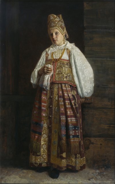 来自库尔斯克的身穿俄罗斯传统服装的女人，1871年 作者 格里哥里·塞梅诺维奇·塞多夫