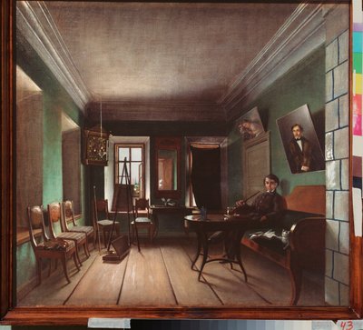 拜科夫故居内景 - 格里戈里-瓦西里耶维奇-尤罗夫（Grigori Vasilyevich Yurov）（?-1896 年之后）的绘画，布面油画，约 1850 年，俄罗斯艺术 作者 格里高里·瓦西里耶维奇·尤罗夫