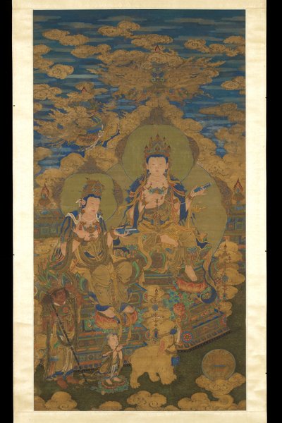 菩萨观音的两个版本，约1750年（丝绸上的墨水和彩色） 作者 冠鹏（后）事
