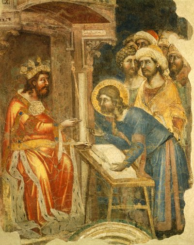 约瑟夫和他的兄弟们的故事，由Ridolfo Guariento或Arpo的Guariento（活跃于1338年至1370年）创作，壁画，伽利略科学、文学和艺术学院，原Patavina，意大利帕多瓦。 作者 Guariento di Arpo