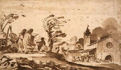 PD.1-1987 景观与葬礼游行（水墨）。 作者 格尔奇诺