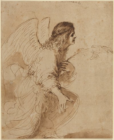 天使报喜》，约 1638-1639（钢笔和水墨画） 作者 格尔西诺 (1591-1666)