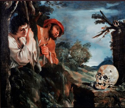 阿卡迪亚人的牧羊人在希腊伯罗奔尼撒岛的一座坟墓周围。 Giovanni Francesco Barbieri Guerchin dit Il Guercino (1591-1666) 1618 年在罗马附近的绘画（Vanita），Galleria Corsini 作者 格尔奇诺
