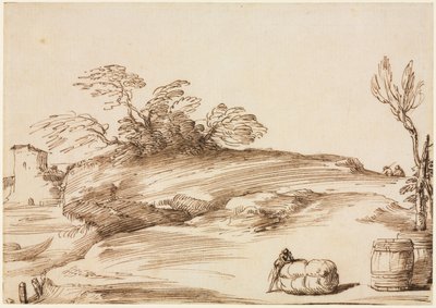 与倾斜在捆上的人的风景c。 1640。 作者 格尔奇诺