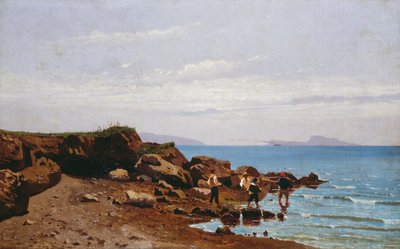 那不勒斯海岸的渔民，背景是卡普里岛，作者：Guglielmo Ciardi（1842-1917 年），布面油画，47.5x76.5 厘米 作者 古列尔莫·恰尔迪