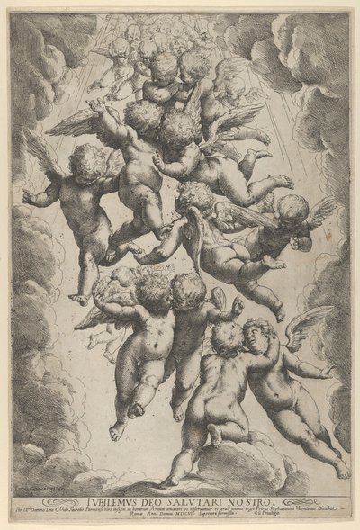 A group of angels embracing in flight, framed by clouds, ca. 1607., ca. 1607. 作者 吉多·雷尼（Guido Reni）
