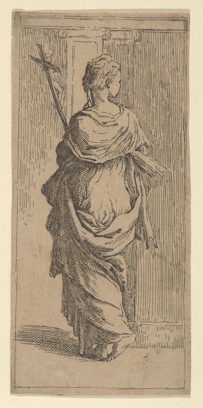 女孩背着十字架，走向壁柱，从后面看，约1590-1600年。 作者 吉多·雷尼（Guido Reni）