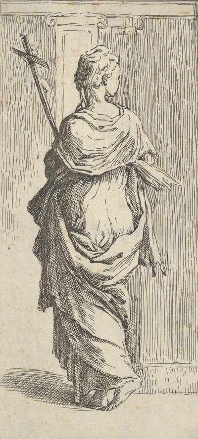 女孩背着十字架，迈向壁柱，从后面看，约15...，约1590-1600年。 作者 吉多·雷尼（Guido Reni）