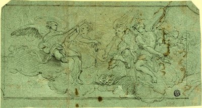 云中的音乐家天使（正面）；坐着的教士（背面） 作者 吉多·雷尼（Guido Reni）