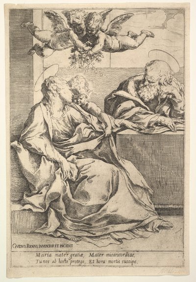 有两个天使的神圣家族。 作者 吉多·雷尼（Guido Reni）