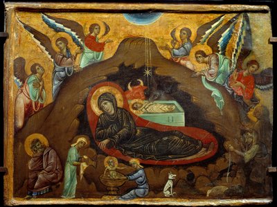 诞生。 Guido Da Siena 的绘画（13 世纪）。 在木头上的蛋彩画。 昏暗：3.64 x 4.75 厘米。 作者 吉多·达·锡耶纳（Guido da Siena）